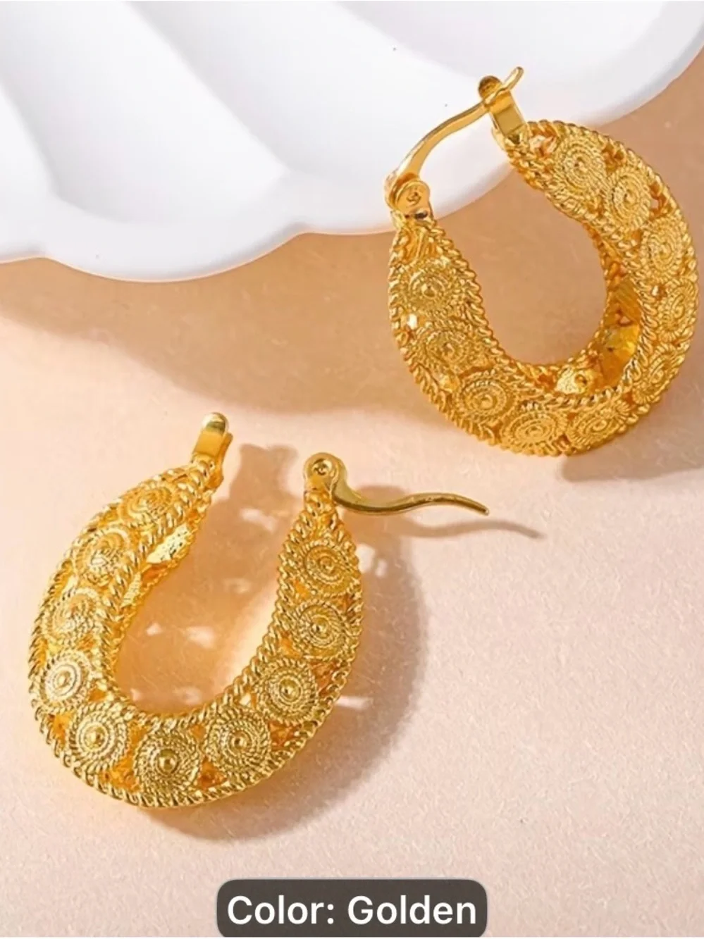 Golden Filigree Hoop Earrings - Women Jewelry